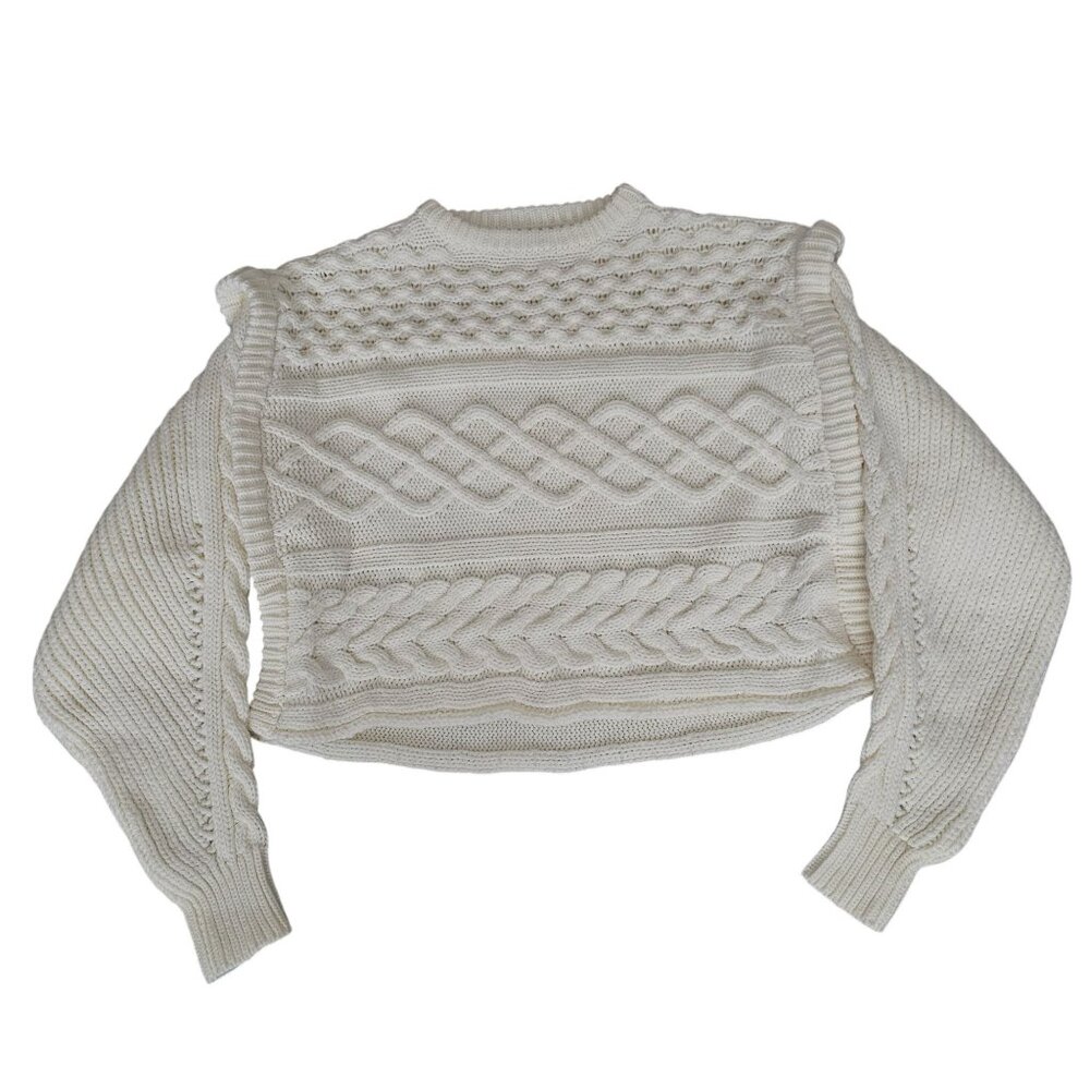 Nasty Gal Women's White Cable Knit Long Sleeve Cropped Pullover Sweater Medium - Picture 9 of 9